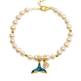 18K Illusiory color Fishtail  Pearls Simple Shiny Enamel Bracelets